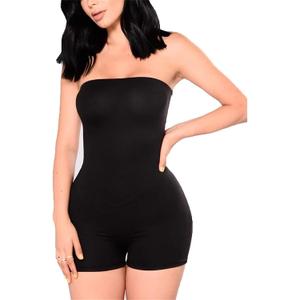 Women Sexy Strapless Bodycon Short Bodysuit Playsuit Strapless Tube Top Romper One Piece Solid Color Jumpsuit Pants Outfit (Small, Black) Women Sexy Strapless Bodycon Short Bodysuit Playsuit Strapless Tube Top Romper One Piece Solid Color Jumpsuit Pants Outfit (Small, Black)