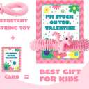 JOYIN 30 Pcs Valentine's Day Gift Cards with Multi-color Stretchy String Toys Set, Unicorn Noodle Toys, Stress Relief Fidget Toys for Kids Valentine Party Favors, Classroom Gift Exchange, Game Prize