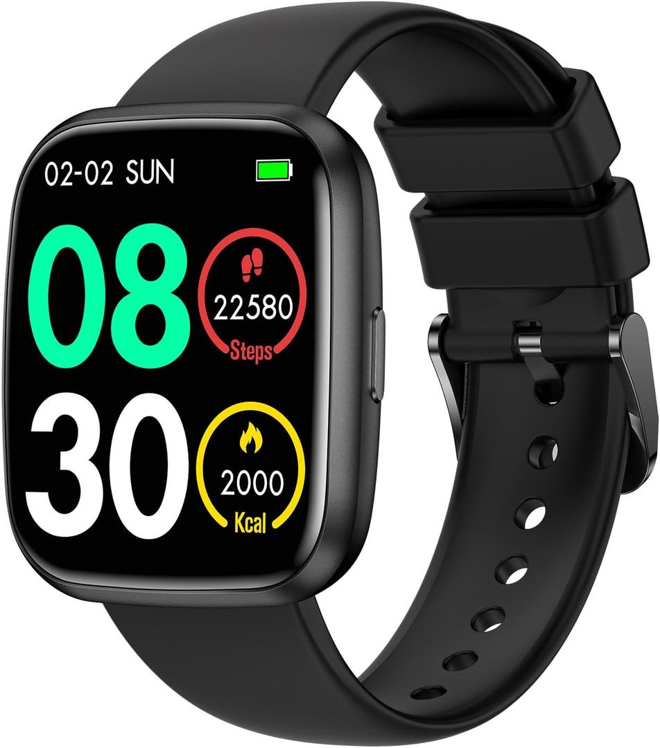 Smart Watches for Men/Women, 1.75" Bluetooth Call, AI Voice Smartwatch, 24/7 Heart Rate Monitor, Blood Pressure/SpO2/Sleep Tracker, IP68 Waterproof, 100+ Sports Fitness Tracker for Android iOS Black