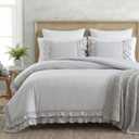Bedorm Gray Duvet Cover Set King Ruffle Bedding Set Pleat Ruffled Shabby Chic Comforter Cover Extra Soft & Easy Care Gray Boho Duvet Cover with Zipper Closure