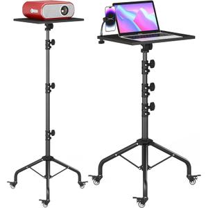 Projector Stand on Wheels with Shelve, Laptop Tripod Stand Height Adjustable with Gooseneck Phone Holder, Laptop Floor Stand for Office, Home, Stage, Studio, DJ Racks Holder Mount 1Pack