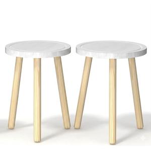 2-Pack Wood Plant Stands Indoor, 16.7" Tall Plant Stand Outdoor Mid-Century Plant Stool, Single Plant Table Modern Small Round Side/End Table for Living Room, Balcony, Office(White)