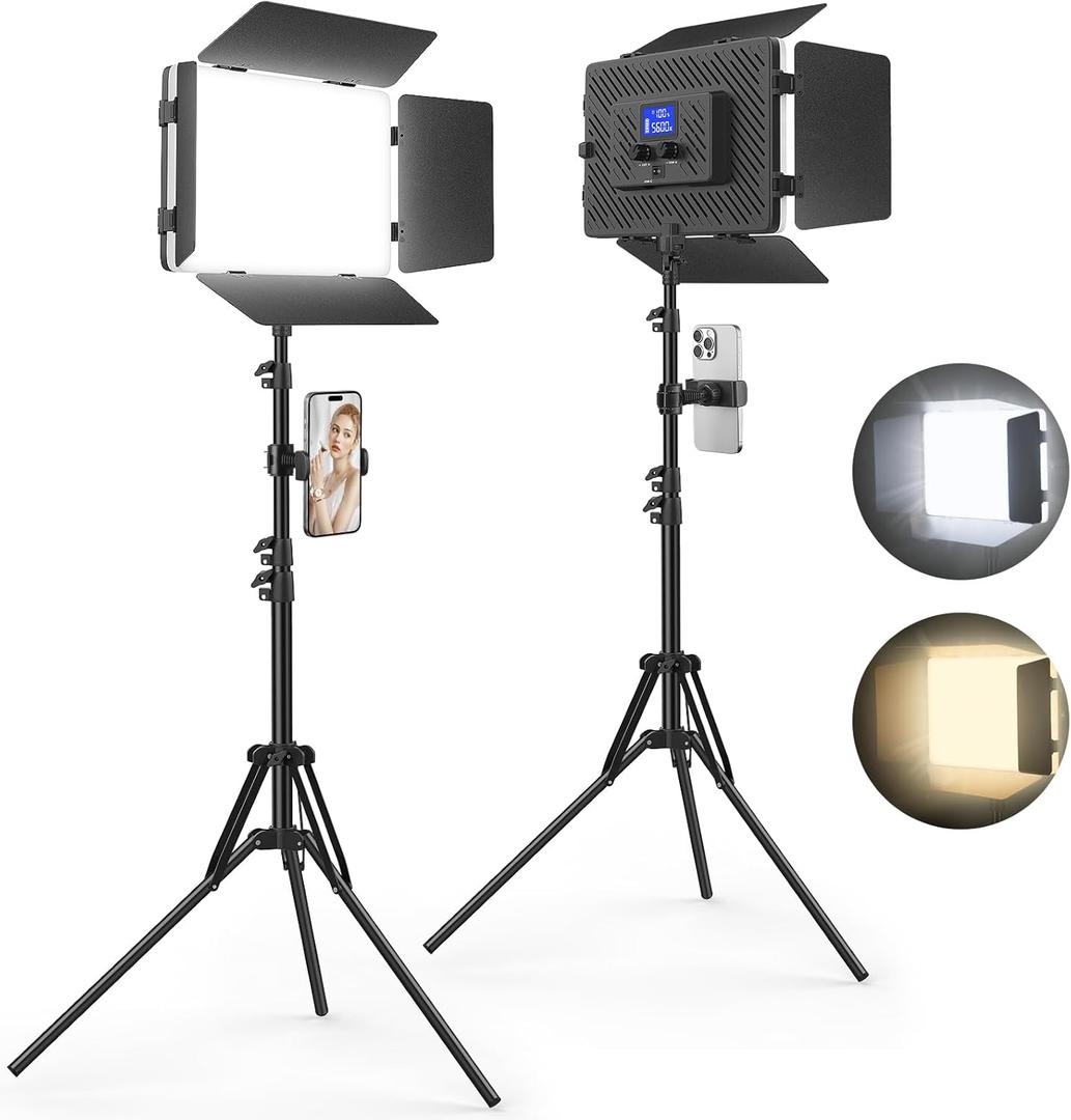Unicucp 2 Pack Led Video Light Panel Lighting Kit with Barn Doors, 8000mAh Rechargeable Camera Light, 2500K-8500K Photo Light for Outdoor Indoor Photography Video Recording Live Streaming Zoom Calls