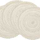 SHACOS Round Placemats Set of 4 Boho Braided Border Place Mats for Dining Tables Wedding Holiday Party (Ivory Bordered, 4)