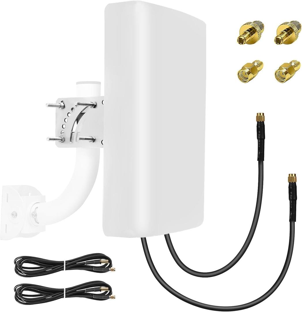 Maswell 4G 5G Directional 2X2 MIMO Antenna Outdoor, High Gain 10dBi, 700-3800MHz Cellular Signal Enhancer with 10km Range, SMA-Male LMR240 Equivalent Cables & TS9/RP-SMA