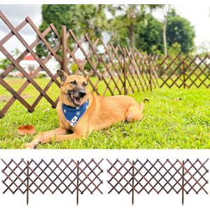 ShopLaLa Garden Fence - 2 Pack, Total 12ft (L) Wooden Lattice Flower Edging for Yard Lawn Landscape Patio Outdoor Decor, Expandable Plant Trellis Decorative Fences and Gates, Animal Barrier for Dogs