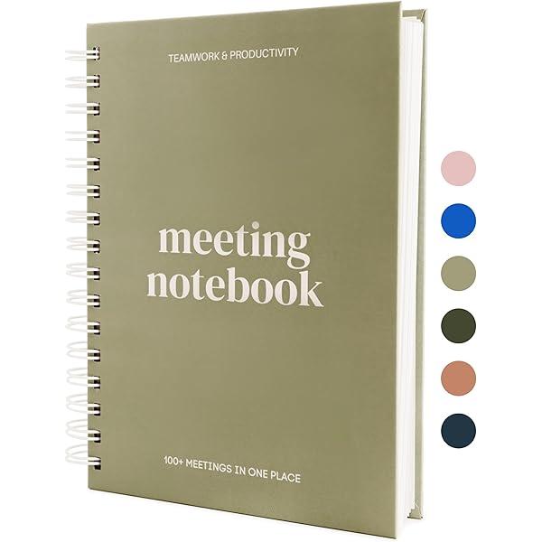 Lamare Meeting Notebook for Work Organization – Perfect Work Notebook for Note Taking & Meeting Planner for Productivity, Color: Sage