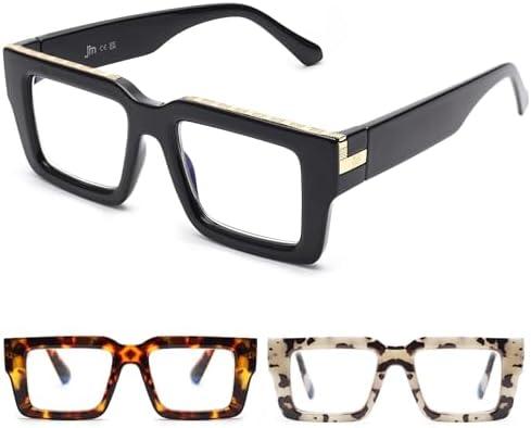 JM 3 Pack Oprah Style Reading Glasses for Women Men, Fashion Square Blue Light Blocking Readers