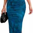 oten Women's Floral Bodycon Midi Dress Ruched Mesh Sleeveless Summer Wedding Guest Cocktail Party Dress with Slit, Small