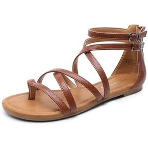 DREAM PAIRS Women's Dressy Gladiator Summer Cross Strappy Sandals Comfort Flat Casual Beach Fisherman Thong Sandals, 9