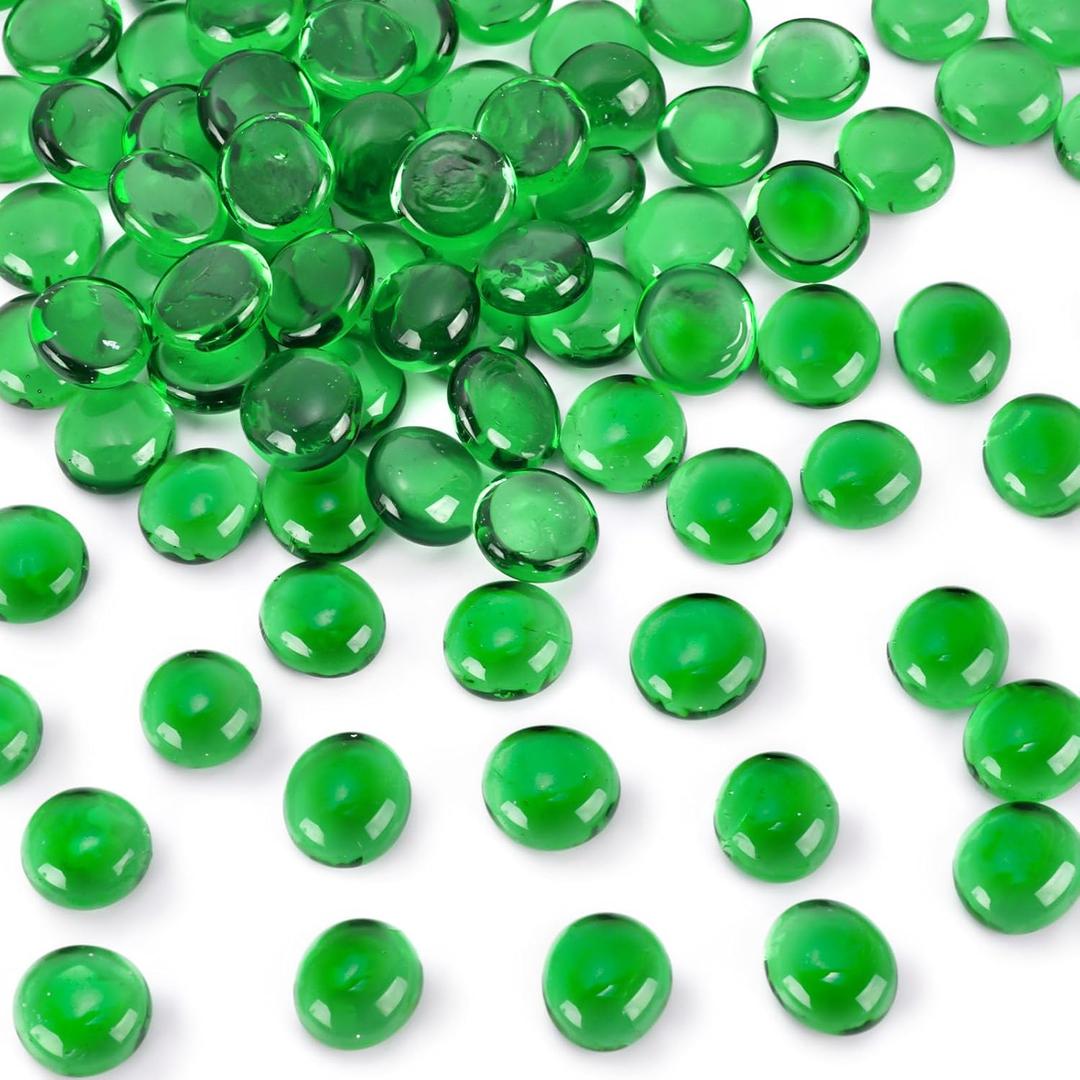FUTUREPLUSX 1LB Green Flat Glass Marbles, Premium Colored Gems Fish Bowl Marbles Decorative Mosaic Glass Pebbles Floral Smooth Stones for Vases Aquarium Home Decor