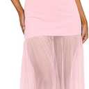 LAGSHIAN Women's Elegant Crew Neck Backless Maxi Dress Sleeveless Back Tie Mesh Evening Long Dresses, Medium