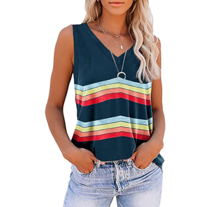 Summer Tops for Women Sleeveless V Neck Tshirt Loose Fit Casual Tank Tunic Blouse, Medium