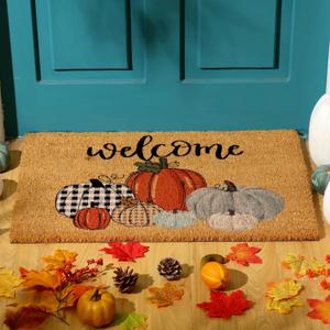Ceenna Fall Thanksgiving Coir Doormat Pumpkin Welcome Doormats Autumn Non Slip Floor Mats Thanksgiving Fall Indoor Entrance Door Mat Porch Front Decor, 16 x 28 Inch