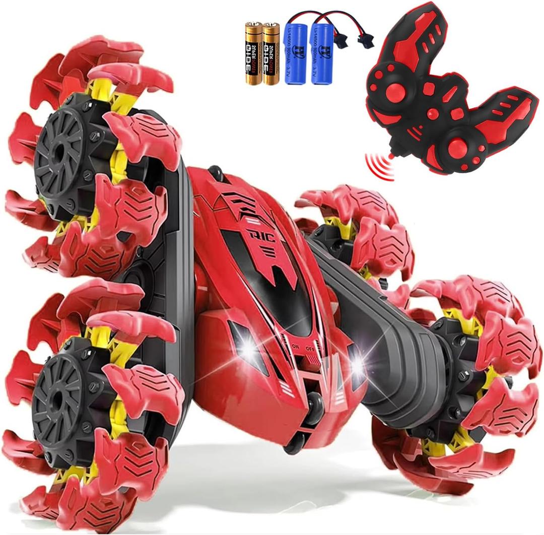 Remote Control Car, New Upgraded Double-Sided 360 Rotating RC Toy Cars with LED Headlights, 2.4GHz Rechargeable Electric Race Stunt Car with 4WD, Best Gift for 6-12 Year Old Boys and Girls (Red)