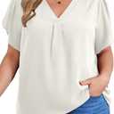 Women's Plus Size Casual Blouses Solid Business Work Tops Petal Short Sleeve V Neck Loose Fit T Shirt Summer Trendy 2026p (White, 4XL)