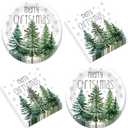 50Pcs Christmas Tree Paper Plates and Napkins Merry Christmas Watercolor Green Cedar Snowflake Party Tableware Set Xmas Pine Trees Disposable Dinnerware for Winter Xmas Holiday Party Decor Supplies