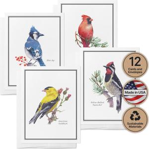 Twigs Paper - Assorted American Birds Greeting Cards - Stationery Cards with Envelopes - Thank You Card - Blank Note Cards - Greeting Cards for All Occasions - Made in USA (5.5 x 4.25, Set of 12)