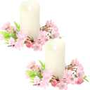 Daifunli 2 Pcs Spring Cherry Blossom Candle Ring Artificial Cherry Blossom Wreaths for Pillar 3.9 Inch Candles Holder for Spring Country Wedding Kitchen Rustic Table Centerpiece Decor