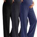 Neer 3 Pack Women's Maternity Pants Over The Belly Loose Pregnancy Pants Stretchy Lounge Wide Leg Trousers with Pockets (Large, Dark Blue, Dark Gray, Black)