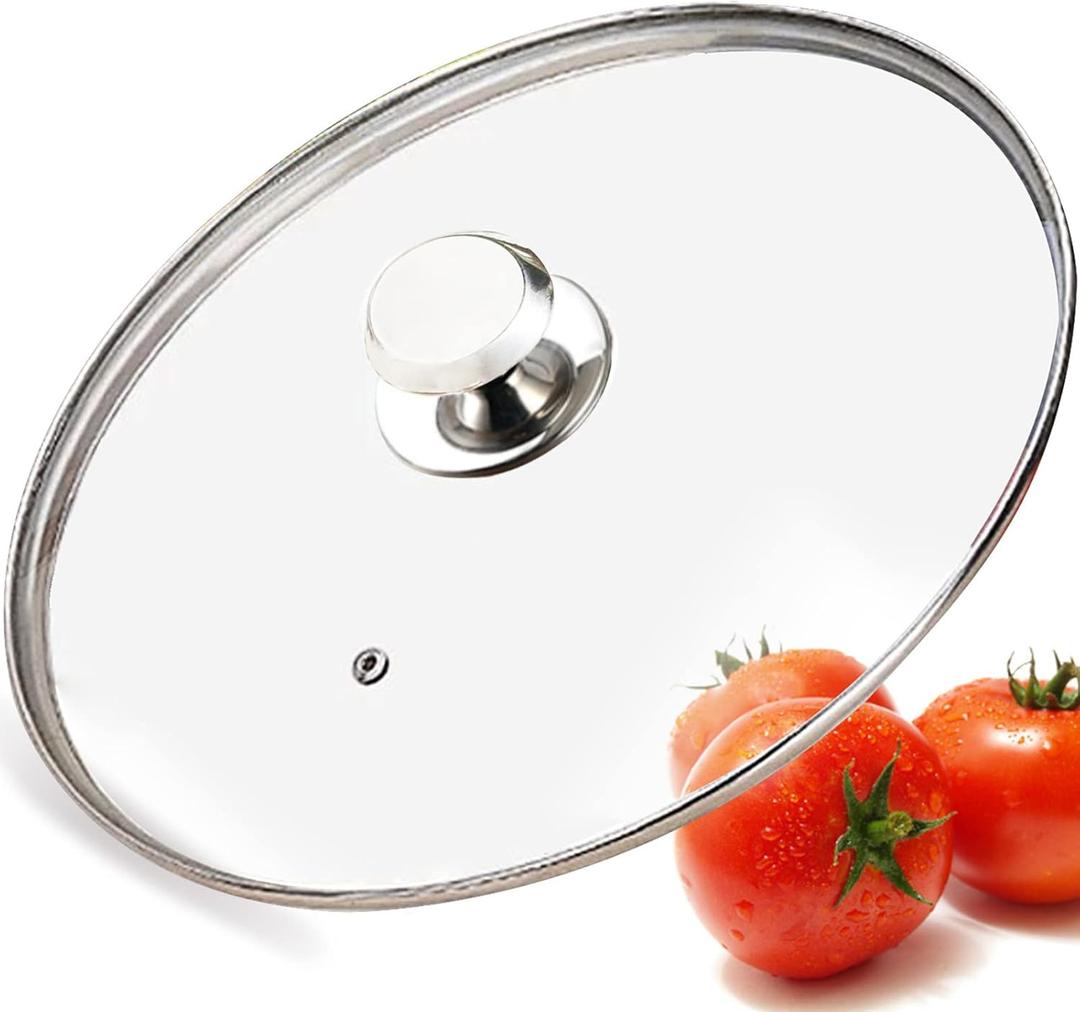 Glass Lid for 12 Inch Frying Pan, Tempered Replacement Top, Twist Lock, Cookware Lid, Clear, Tempered Glass (Silvery)