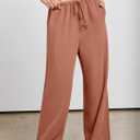 ANRABESS Womens Linen Palazzo Pants Summer Flowy Wide Leg Drawstring Casual Trousers with Pockets Beach Vacation Outfits Large Rust (Orange, L)