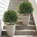 24.2" Outdoor Artificial Plants Topiary Trees - UV Resistant Faux Greenery Fake Shrubs Bushes for Front Porch Home Garden Patio Decor with Ground Spike