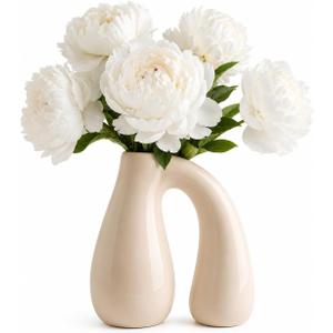 Cream White Ceramic Vase for Pampas, Boho Shelf & Table Decor | Holds Dried Stems and Faux Florals - Sculptural Accent for Mantel, Console and Entryway