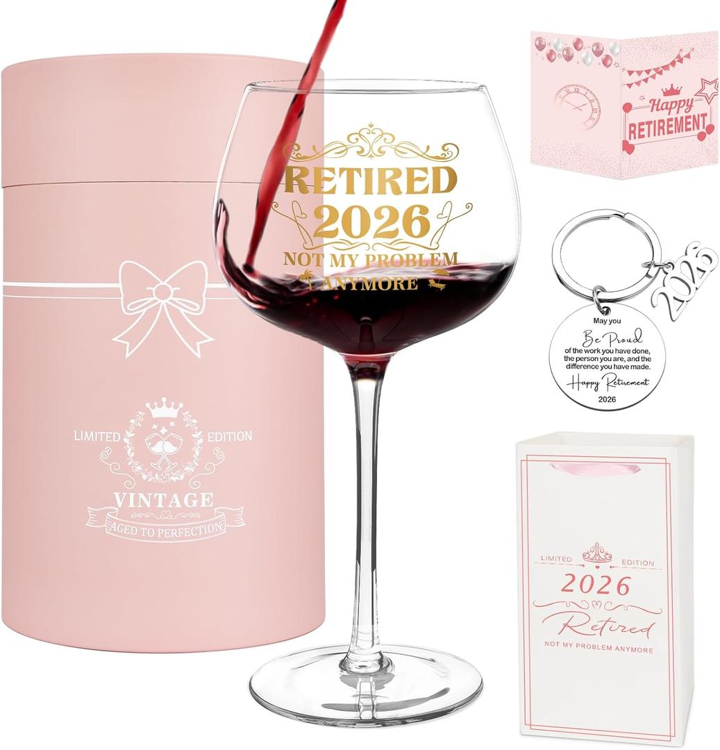 YeohJoy Retirement Gifts for Women 2026, Retirement Wine Glass Set - Retired 2026 Not My Problem Anymore, Goodbye Gift For Coworkers, Retired Gift Idea For Woman Colleague Boss