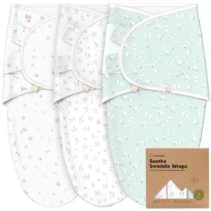 3-Pack Organic Baby Swaddle Sleep Sacks - Swaddles for Newborns, Infant 0-3 Months, Baby Girls, Boys, Soft & Snug Newborn Sleep Sack, Nursery Swaddling Blankets (Garden, OS)