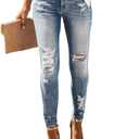 Allimy Women's High Rise Skinny Stretch Ripped Jeans High Waisted Destroyed Denim Pants Size 8 Blue