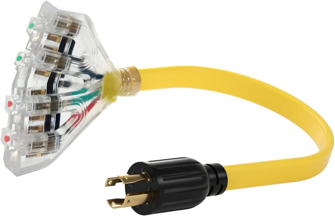 ACKING 30 Amp NEMA L14-30/Four 5-20R Generator Locking Cord, 4-Prong 10 Gauge Cord to Household Cable,Generator Adapter, 125/250V 30 Amp 7500 Watts UL Listed, 1.5FT