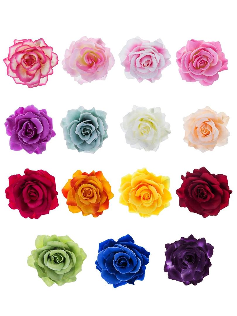15 Pieces Flower Hair Clip for Women Rose Floral Pins Accessories for Wedding(Fresh Colors)