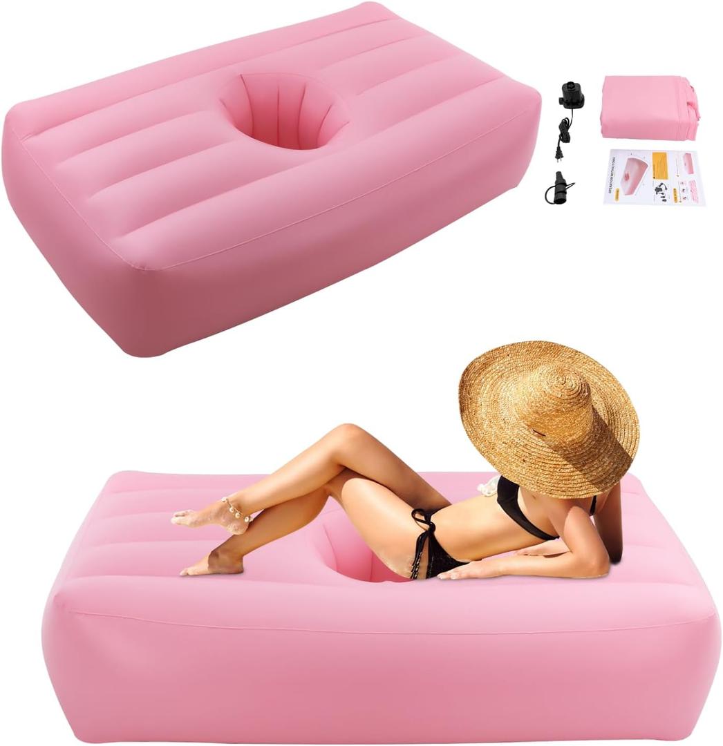 BBL Bed 72" x 40" Inflatable Mattress with Hole, BBL Bed After Surgery for Sleeping, Ergonomics PVC Pregnancy Bed, Inflatable Mattress Air Mattress for Camping Traveling Hiking (Pink)