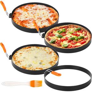 Tioncy 4 Packs Large Omelette Rings for Griddle 8 Inch Stainless Steel Nonstick Pancake Molds Round Omelet Egg Ring Maker with Silicone Handle Grill and Oil Brush for Frying Egg Omelette Muffins