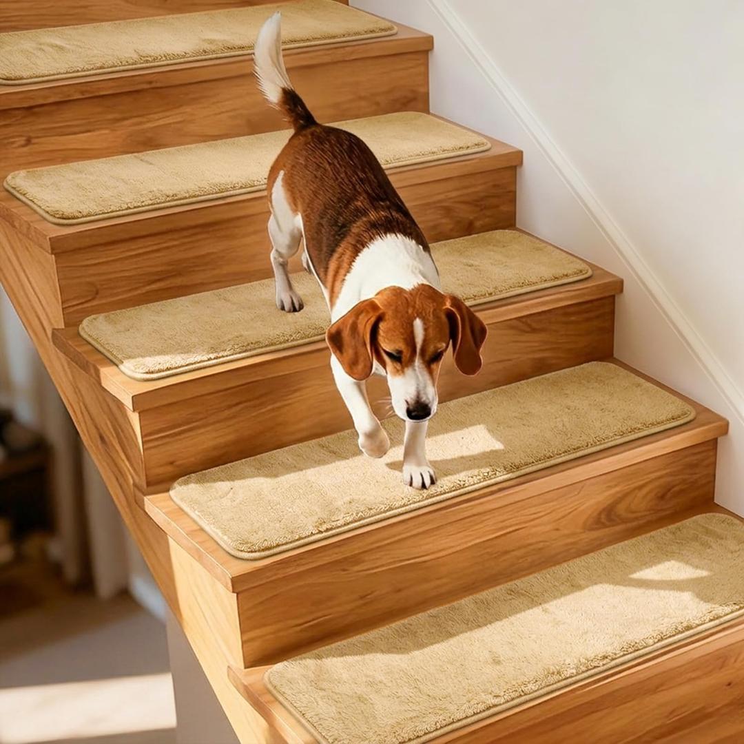 Umimile Peel and Stick Stair Treads Non Slip, Extra Thick 0.6" for Wood Steps, 15 Pack Carpet Stair Treads Indoor with Strong Adhesive, Stair Runner for Safety of Kids, Elders, Pets (Beige, 8"x30")