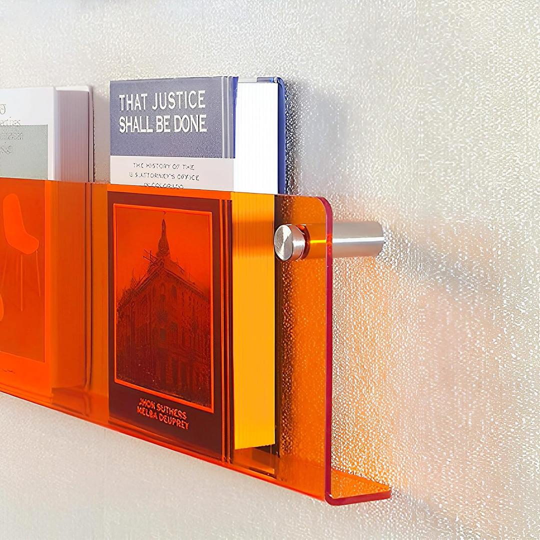 ROYALITA 2-Pack Acrylic Magazine Holder Brochure Holder, 17" Record Holder Magazine Rack, Fashion Hanging Bookshelf Literature Storage Rack for Waiting Room, Living Room, Office, Orange 17 Inch