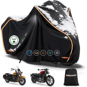 420D Waterproof Motorcycle Cover for Harley Davidson Cruiser, Softail Standard, Iron 883, Heritage Classic 114, Fat Boy, Sport Glide, Shadow Cruiser,Windproof Heavy Duty Outdoor Bike Cover (Black)