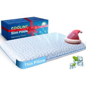 Ultra Thin Flat Pillows for Sleeping,Cooling Slim Memory Foam Pillow 2.25 in Height Ultra Thin Pillow,Low Profile Sleeper Pillows for Stomach Sleeper for Neck and Back Support Stomach sleeping pillow (Blue)