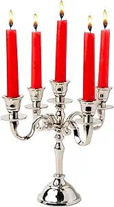 Rely+ 5 Arm Baby Candelabra Silver Glossy 8 Inch Taper Candle Holders Gothic Decorations Candlesticks Holder Home Decor Wedding Parties Centerpiece for Dining Table