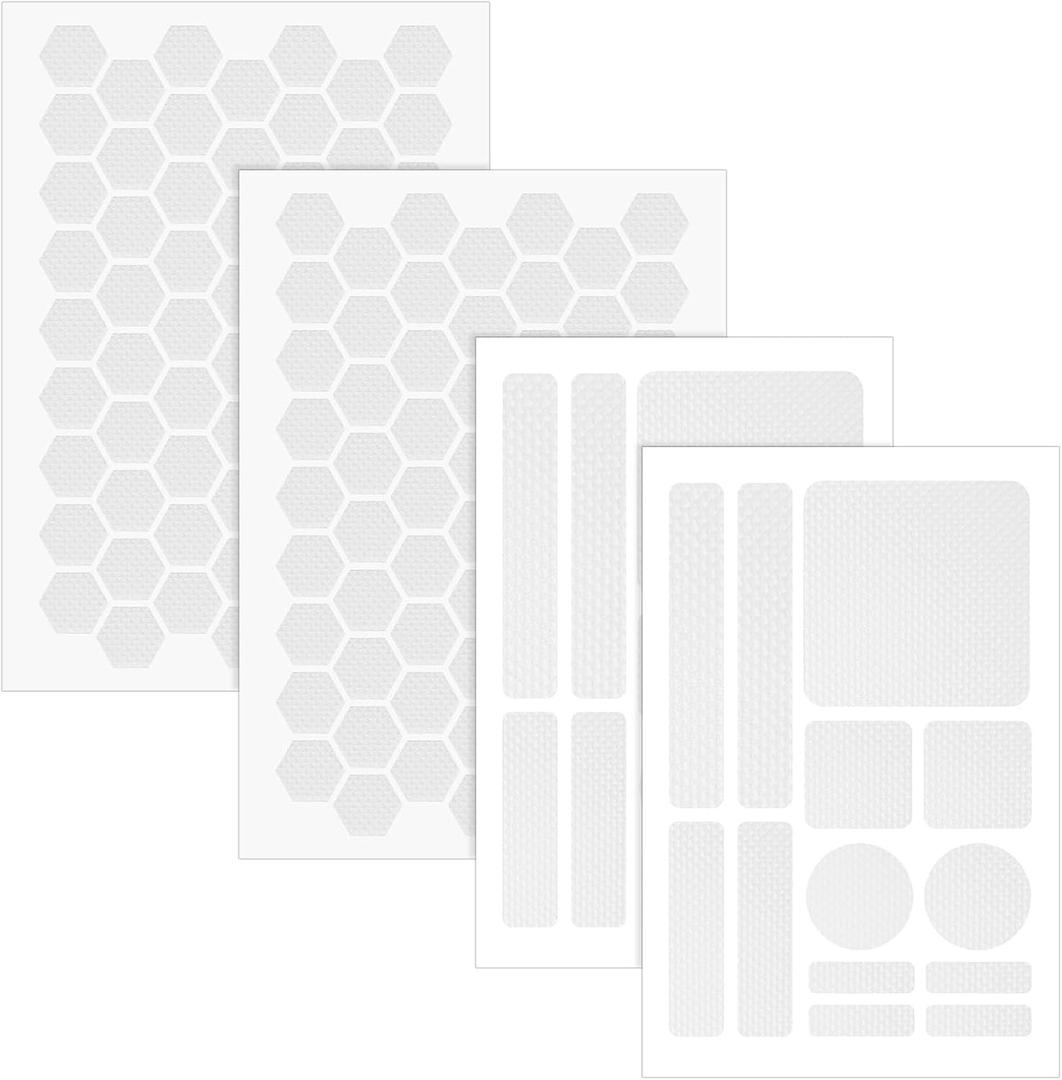 4pcs Phone Grip Tape, Diamond Texture Non-Slip Cell Phone Grip Stickers with Hexagon Round Square Shape Adhesive Decal Tape Stickers for Camera Cup Laptop (Transparent)