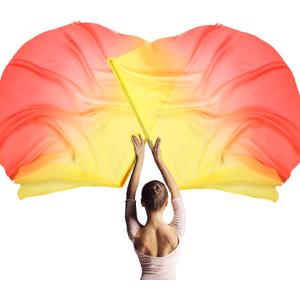 2 Pcs Set 32" Praise Dance Worship Flags with Scalable Rod for Kids Children Semicircle Praise Church Flags for Worship Dance Outdoor Practice Performance (Yellow/ Orange/ Red)