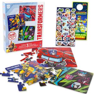 Transformers Jigsaw Puzzle Set - 3 Pack Puzzle Bundle with Two 24 Pc Puzzles, One 48 Pc Puzzle, Stickers and More for Kids | Transformers Toys for Boys