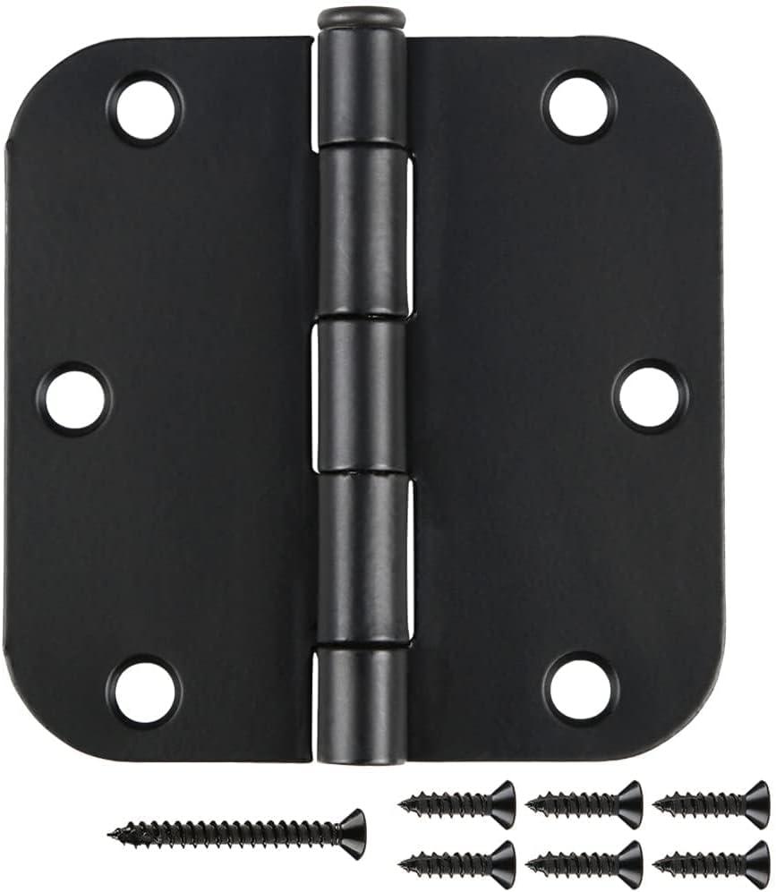 36 Pack Matte Black Door Hinges 3.5 x 3.5 Inch 5/8" Radius, Interior Heavy-Duty Rounded Hinge for Doors Standard Bedroom Office Door Hardware Removable Pin,RV,Garage,Storage Shed,Livestock Facilities