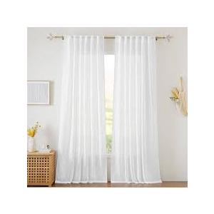 White Curtains Sheer - Linen Texture Sheer Window Covering, Light & Airy Translucent Panels for Bedroom Living Room Patio Glass Door, 27.5x36 Inch, Set of 2