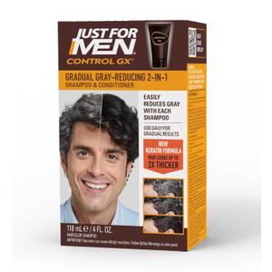 Just for Men Control GX Grey Reducing 2-in-1 Shampoo and Conditioner, Gradual Hair Color with Keratin for Stronger Thicker and Healthier Looking Hair, 4 Fl Oz - Pack of 1 