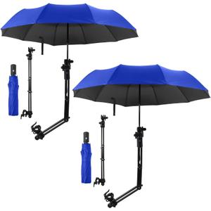 Shinylin 2 Pcs Beach Umbrella with Adjustable Universal Clamp Upf 50+ Automatic Open and Close Windproof Travel Portable Golf Umbrella for Beach Chair, Stroller, Fishing