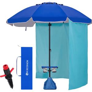 HOMEDEMO 8FT Large Beach Umbrella with Weight Bag & Sand Anchor, Outdoor Umbrellas with Adjustable Aluminum Pole and Table, Heavy Duty Windproof & UPF 50+