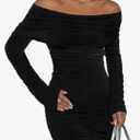 Women's Fashionable and Shoulder Solid Color, Long, Black Dress S