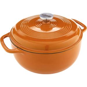 Lodge 6 Quart Enameled Cast Iron Dutch Oven with Lid  Dual Handles  Oven Safe up to 500 F or on Stovetop - Use to Marinate, Cook, Bake, Refrigerate and Serve  Apricot